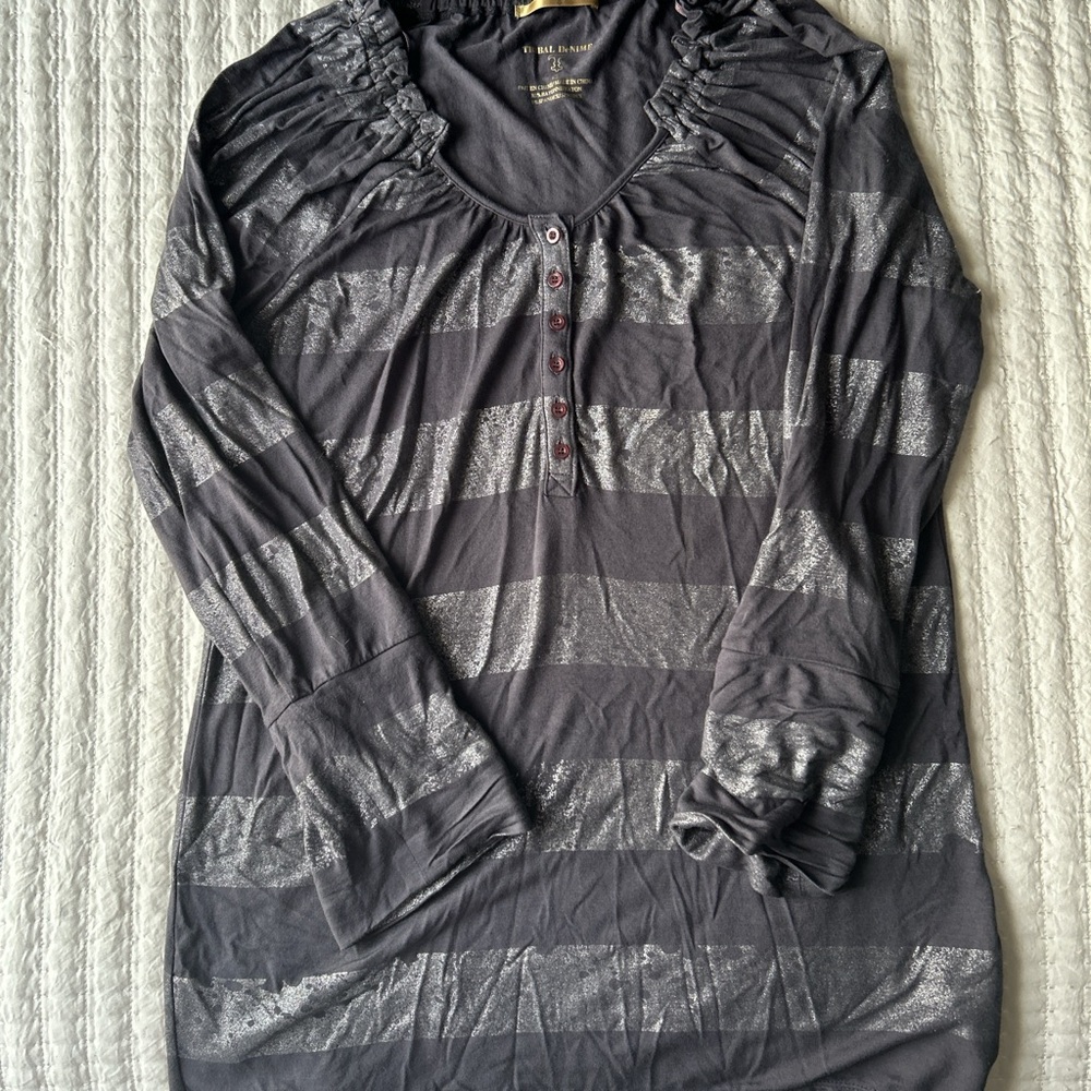Grey and Silver Striped Scrunch Shirt